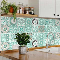 8" X 8" Aquamarine Mosaic Peel And Stick Removable Tiles - Homeroots