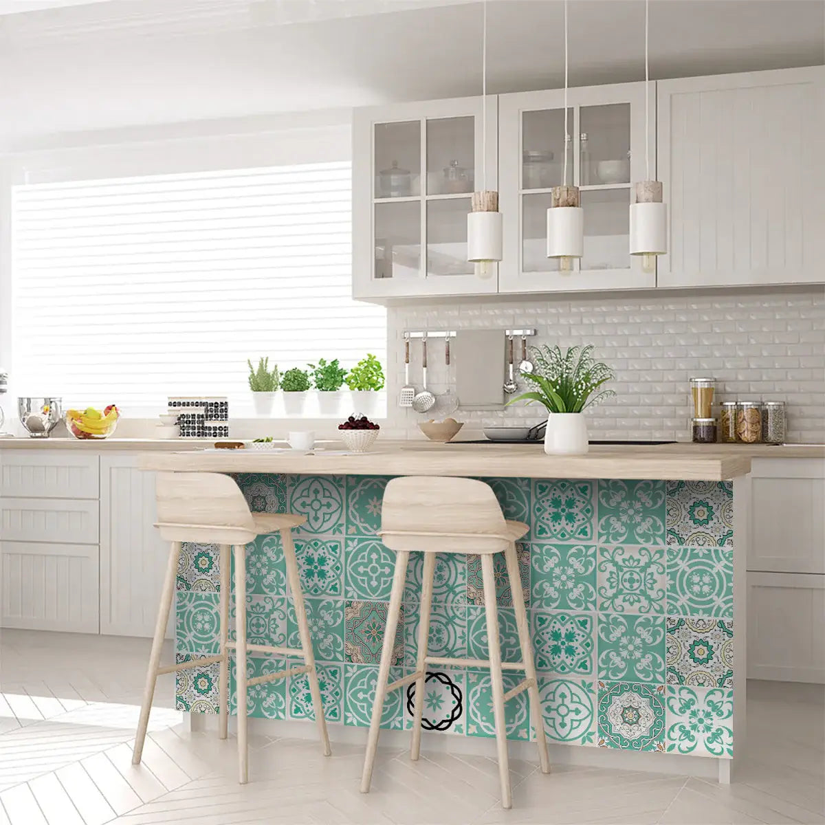 8" X 8" Aquamarine Mosaic Peel And Stick Removable Tiles - Homeroots - Flyclothing LLC