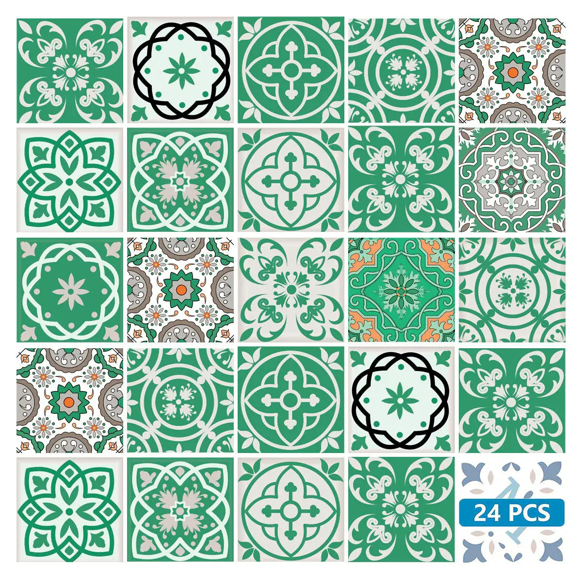 4" X 4" Green And White Mosaic Peel And Stick Removable Tiles - Homeroots - Flyclothing LLC