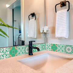 4" X 4" Green And White Mosaic Peel And Stick Removable Tiles