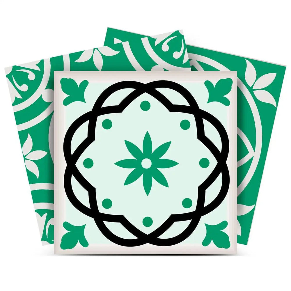 5" X 5" Green And White Mosaic Peel And Stick Removable Tiles - Homeroots