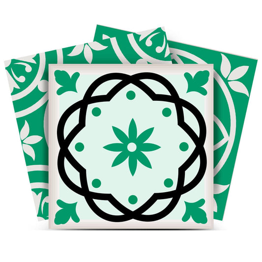 5" X 5" Green And White Mosaic Peel And Stick Removable Tiles - Homeroots