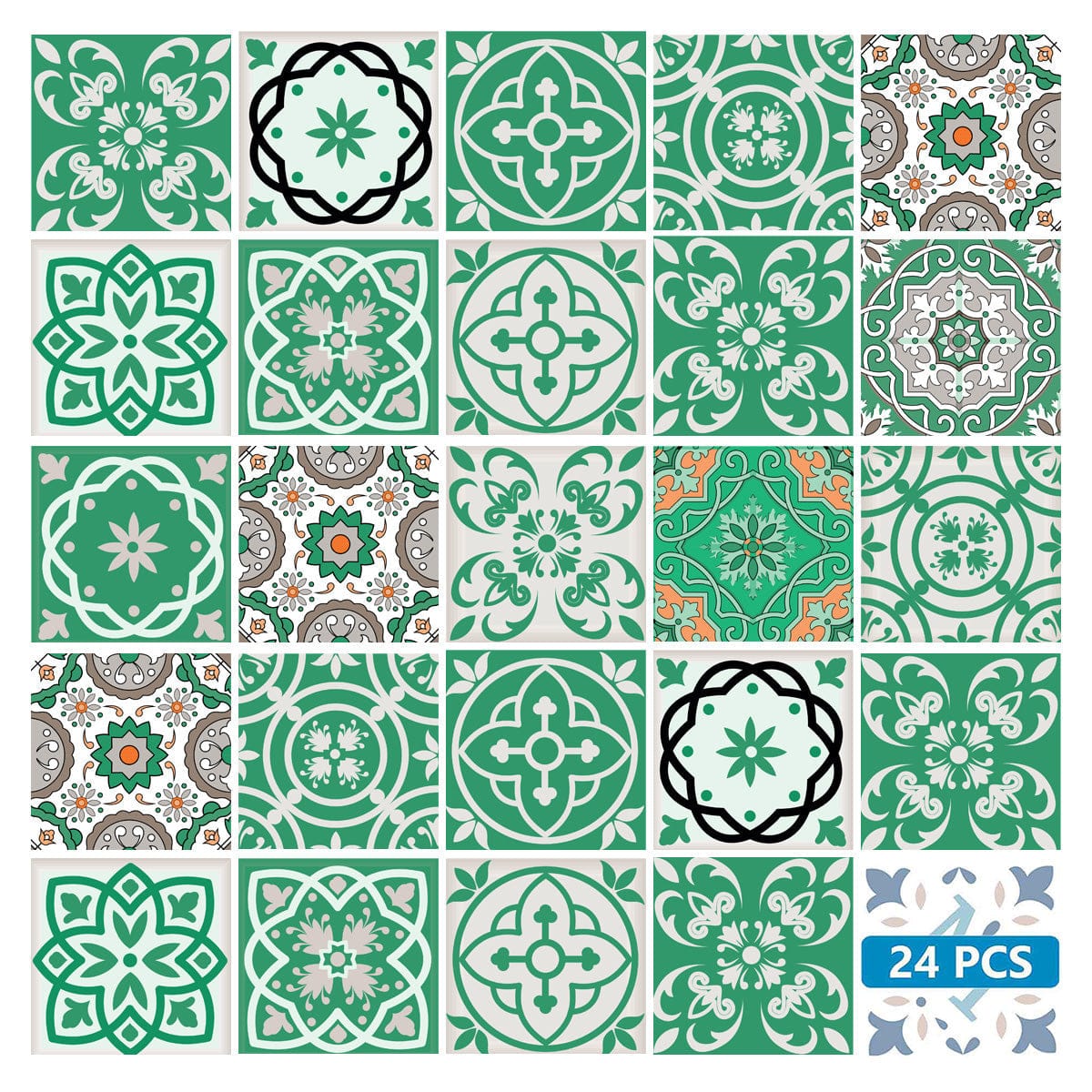 5" X 5" Green And White Mosaic Peel And Stick Removable Tiles - Homeroots