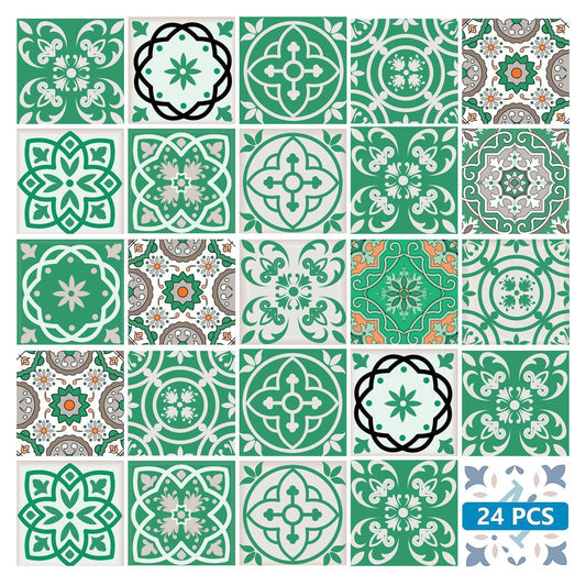 5" X 5" Green And White Mosaic Peel And Stick Removable Tiles - Homeroots