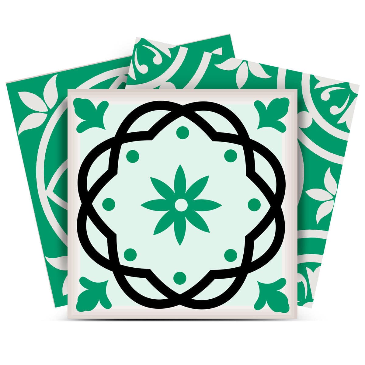 5" X 5" Green And White Mosaic Peel And Stick Removable Tiles - Homeroots