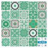 7" X 7" Green And White Mosaic Peel And Stick Removable Tiles - Homeroots