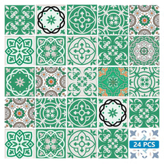 7" X 7" Green And White Mosaic Peel And Stick Removable Tiles - Homeroots
