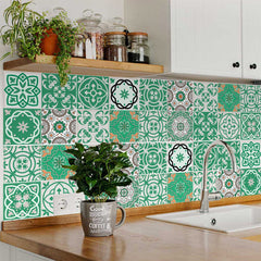 7" X 7" Green And White Mosaic Peel And Stick Removable Tiles - Homeroots