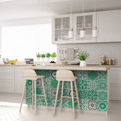 7" X 7" Green And White Mosaic Peel And Stick Removable Tiles - Homeroots