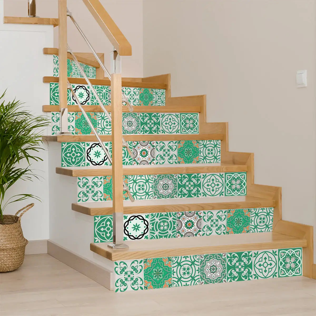 8" X 8" Green And White Mosaic Peel And Stick Removable Tiles - Homeroots - Flyclothing LLC