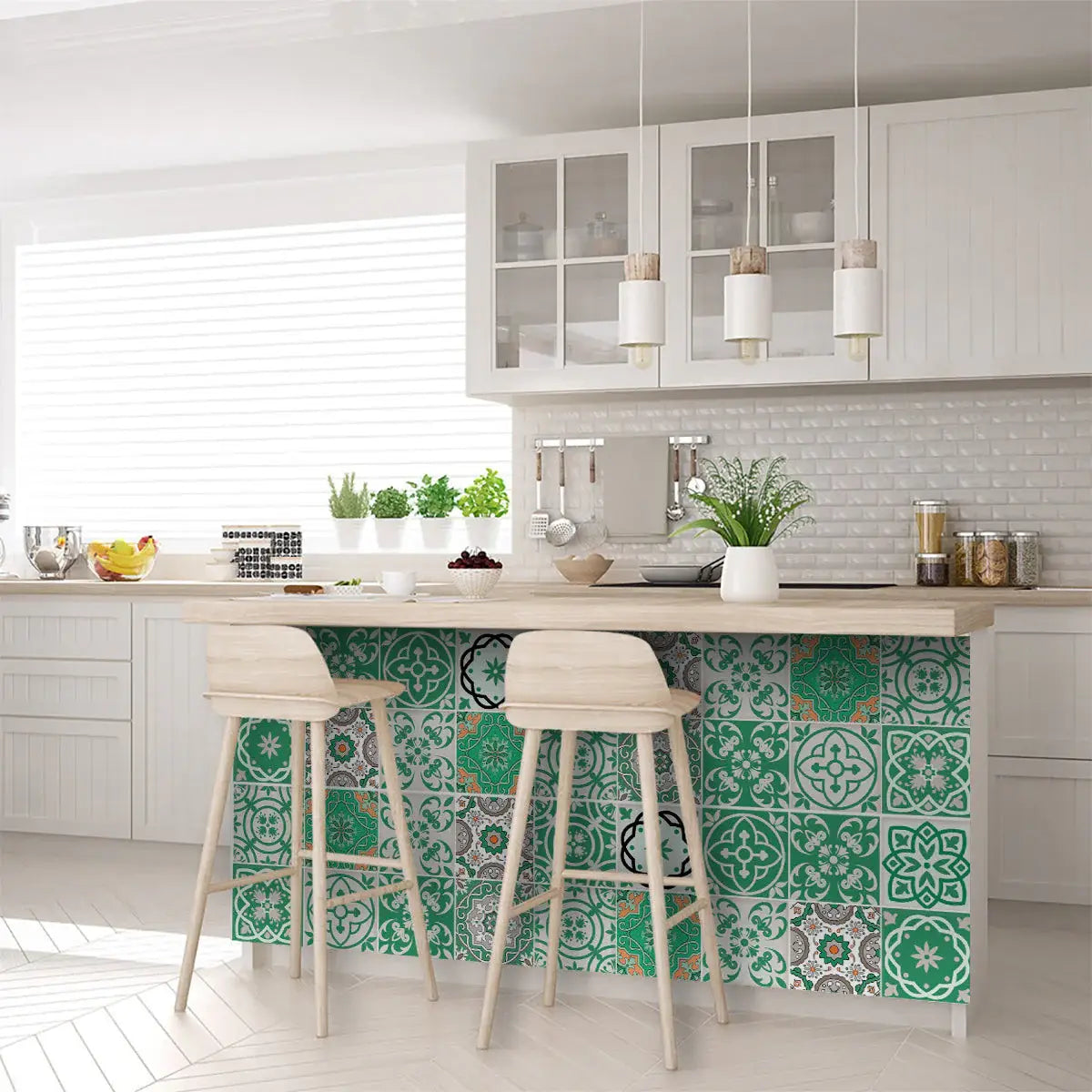 8" X 8" Green And White Mosaic Peel And Stick Removable Tiles - Homeroots - Flyclothing LLC