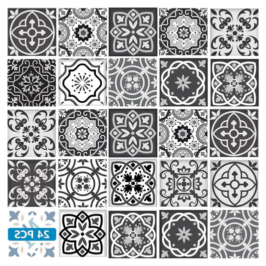5" X 5" Shades Of Black Mosaic Peel And Stick Removable Tiles - Homeroots