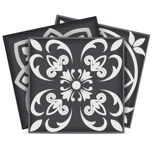 6" X 6" Shades Of Black Mosaic Peel And Stick Removable Tiles - Homeroots
