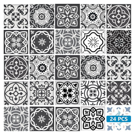8" X 8" Shades Of Black Mosaic Peel And Stick Removable Tiles - Homeroots