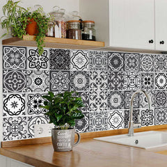 8" X 8" Shades Of Black Mosaic Peel And Stick Removable Tiles - Homeroots