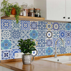 4" X 4" Blue Gray Yellow Pop Peel And Stick Removable Tiles - Homeroots