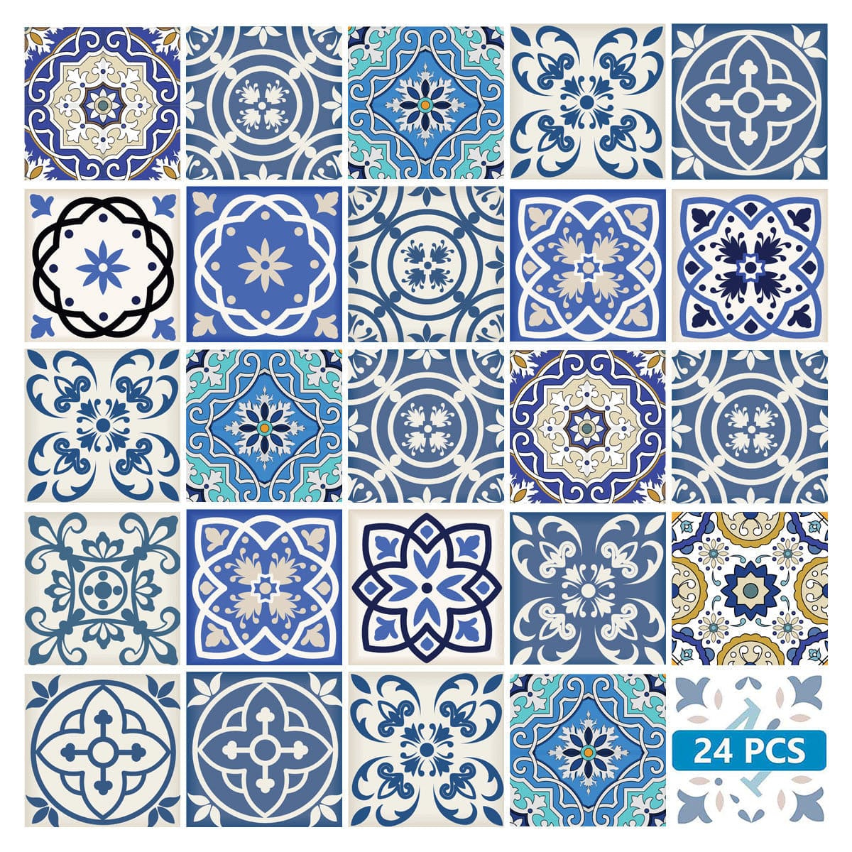 7" X 7" Blue Gray Yellow Pop Peel And Stick Removable Tiles - Homeroots
