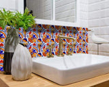 5" X 5" Orange Red And Blue Peel And Stick Removable Tiles - Homeroots - Flyclothing LLC