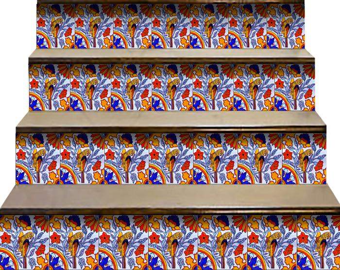 5" X 5" Orange Red And Blue Peel And Stick Removable Tiles - Homeroots - Flyclothing LLC