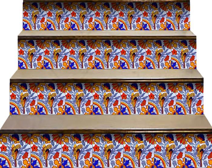 6" X 6" Orange Red And Blue Peel And Stick Removable Tiles - Homeroots