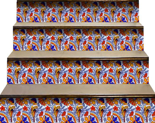 6" X 6" Orange Red And Blue Peel And Stick Removable Tiles - Homeroots