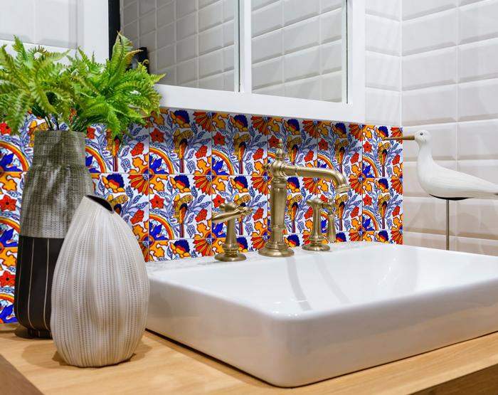7" X 7" Orange Red And Blue Peel And Stick Removable Tiles - Homeroots - Flyclothing LLC