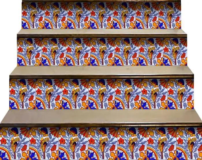 7" X 7" Orange Red And Blue Peel And Stick Removable Tiles - Homeroots
