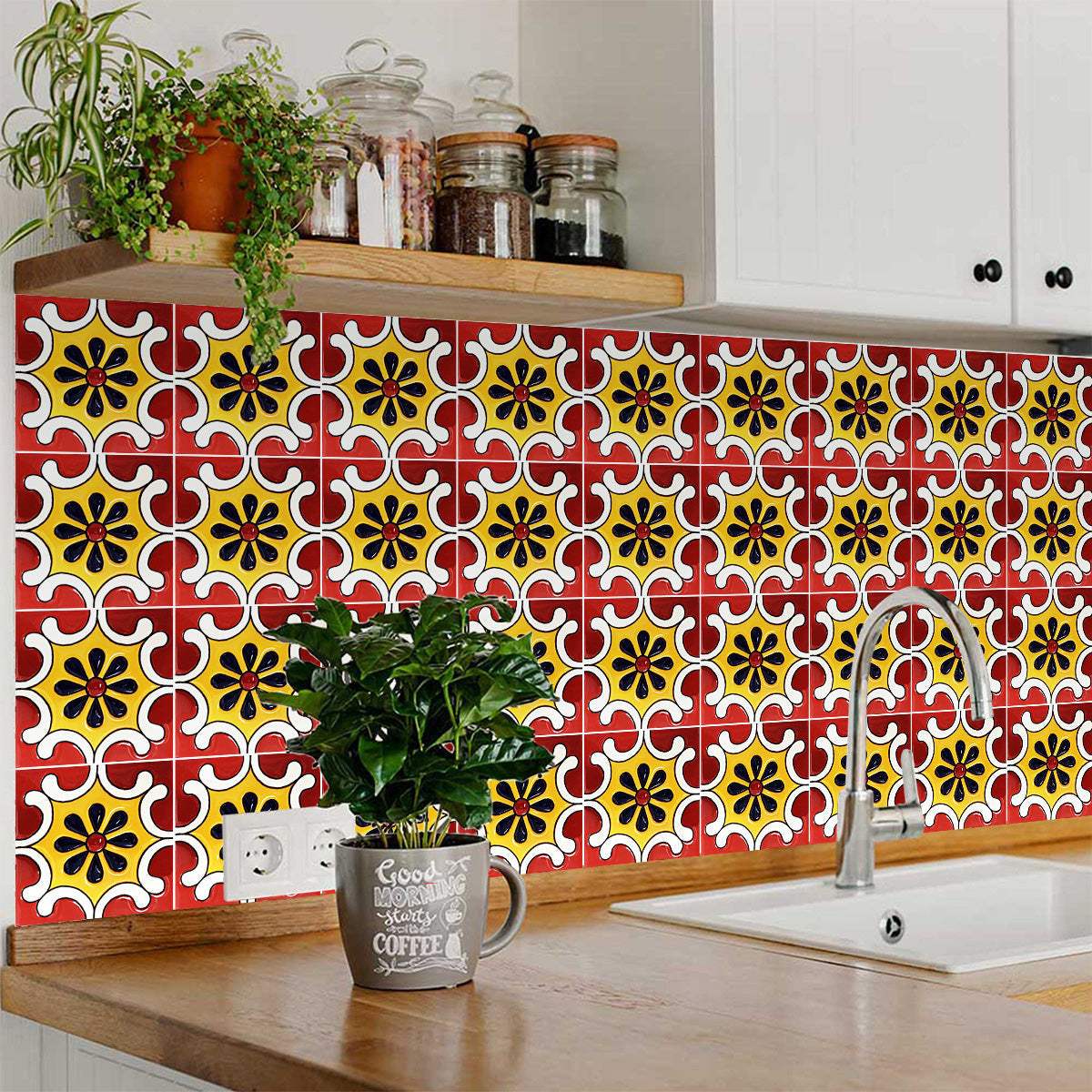 8" X 8" Blue Gray Yellow Pop Peel And Stick Removable Tiles - Homeroots - Flyclothing LLC