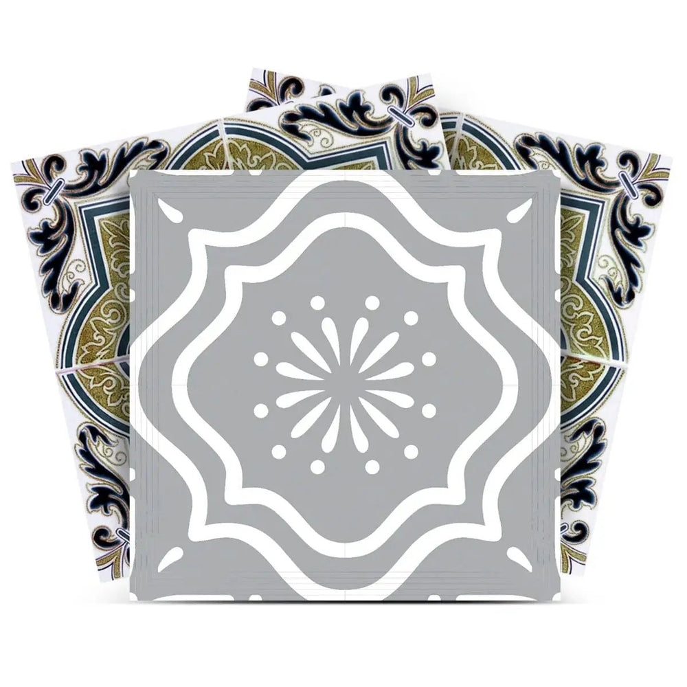 4" X 4" Vintage Sage Medallion Peel And Stick Removable Tiles - Homeroots