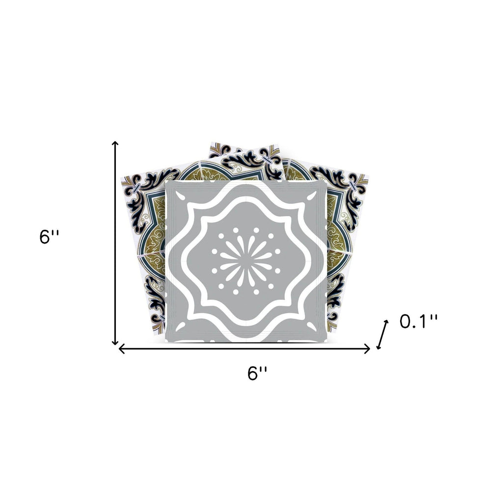 6" X 6" Vintage Sage Medallion Peel And Stick Removable Tiles - Homeroots