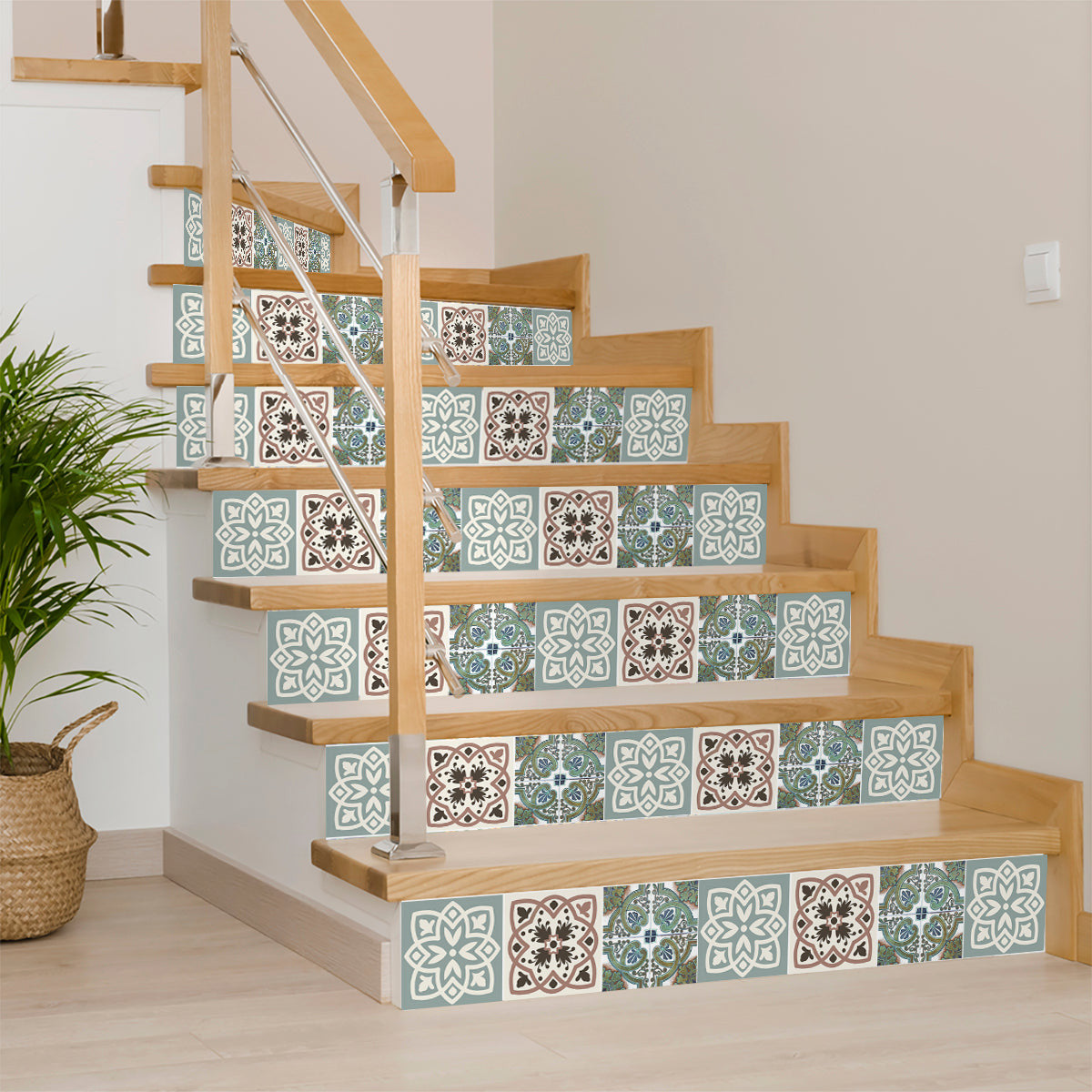 6" X 6" Vintage Sage Mosaic Peel And Stick Removable Tiles
