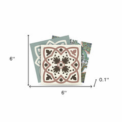 6" X 6" Vintage Sage Mosaic Peel And Stick Removable Tiles - Homeroots
