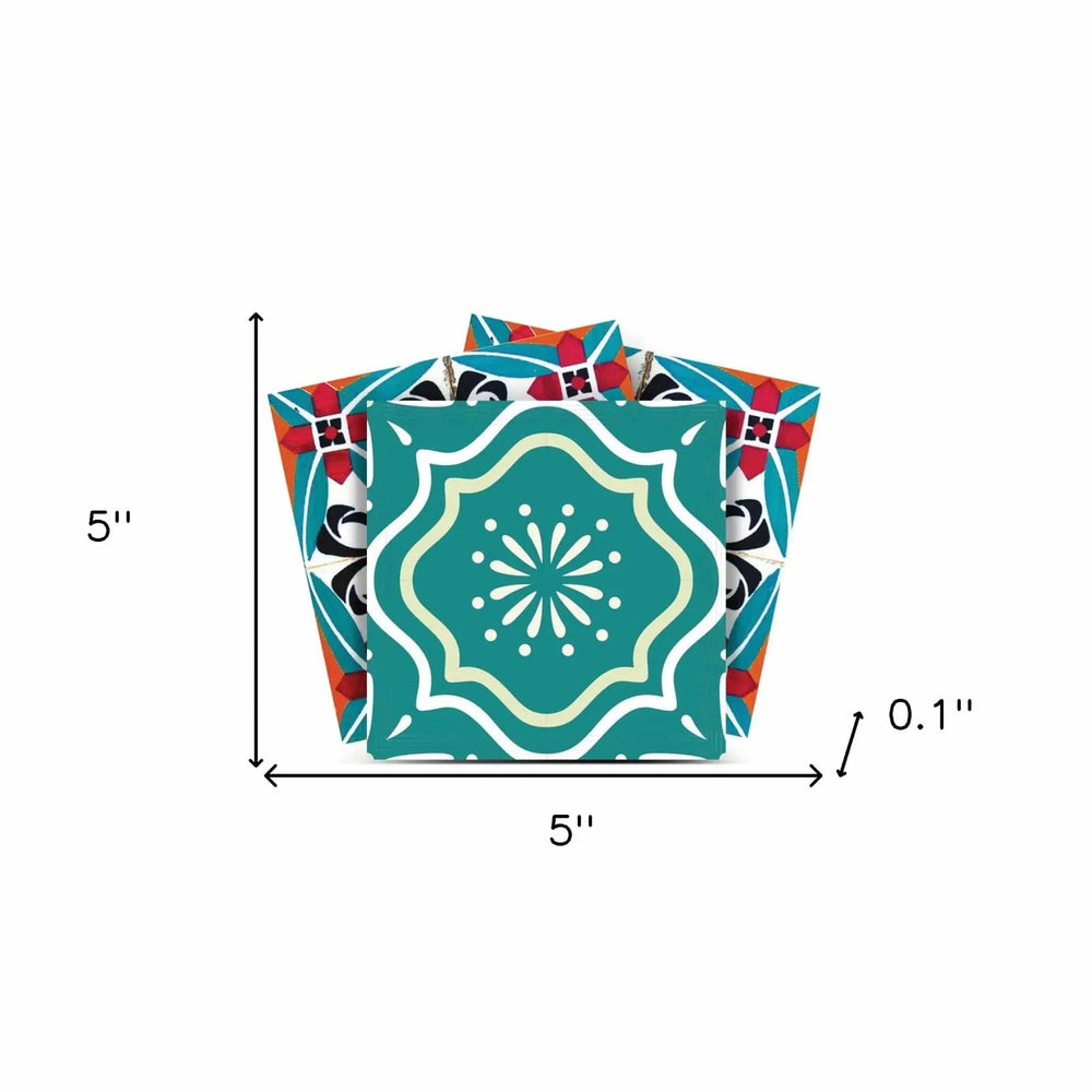 5" X 5" Turq And Terra Cotta Scroll Peel And Stick Removable Tiles - Homeroots