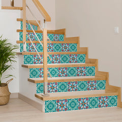 6" X 6" Turq And Terra Cotta Scroll Peel And Stick Removable Tiles
