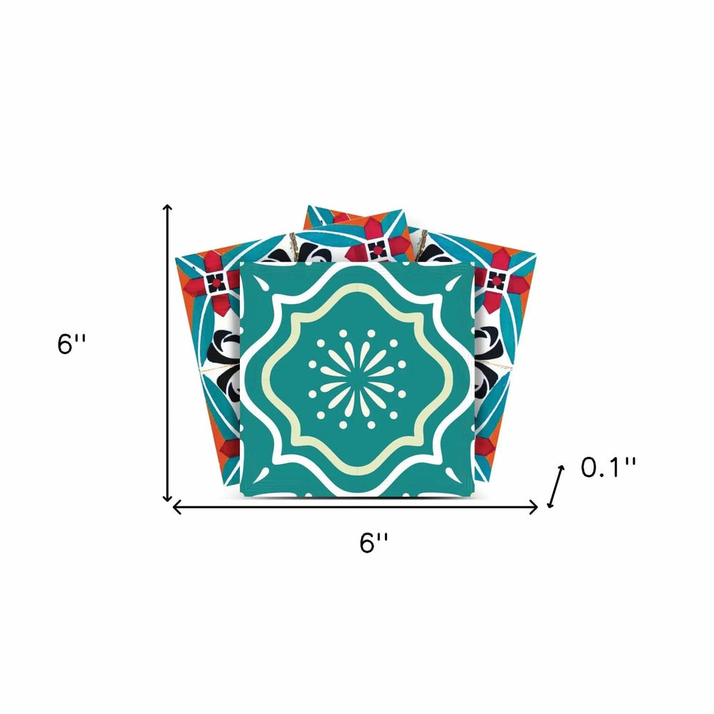 6" X 6" Turq And Terra Cotta Scroll Peel And Stick Removable Tiles - Homeroots