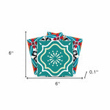 6" X 6" Turq And Terra Cotta Scroll Peel And Stick Removable Tiles - Homeroots