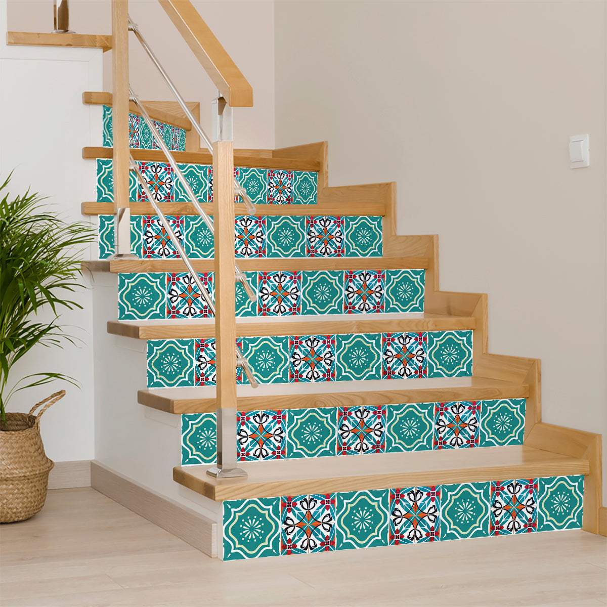 7" X 7" Turq And Terra Cotta Scroll Peel And Stick Removable Tiles - Homeroots - Flyclothing LLC