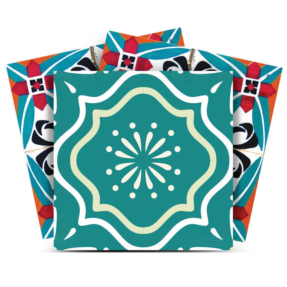 7" X 7" Turq And Terra Cotta Scroll Peel And Stick Removable Tiles - Homeroots - Flyclothing LLC