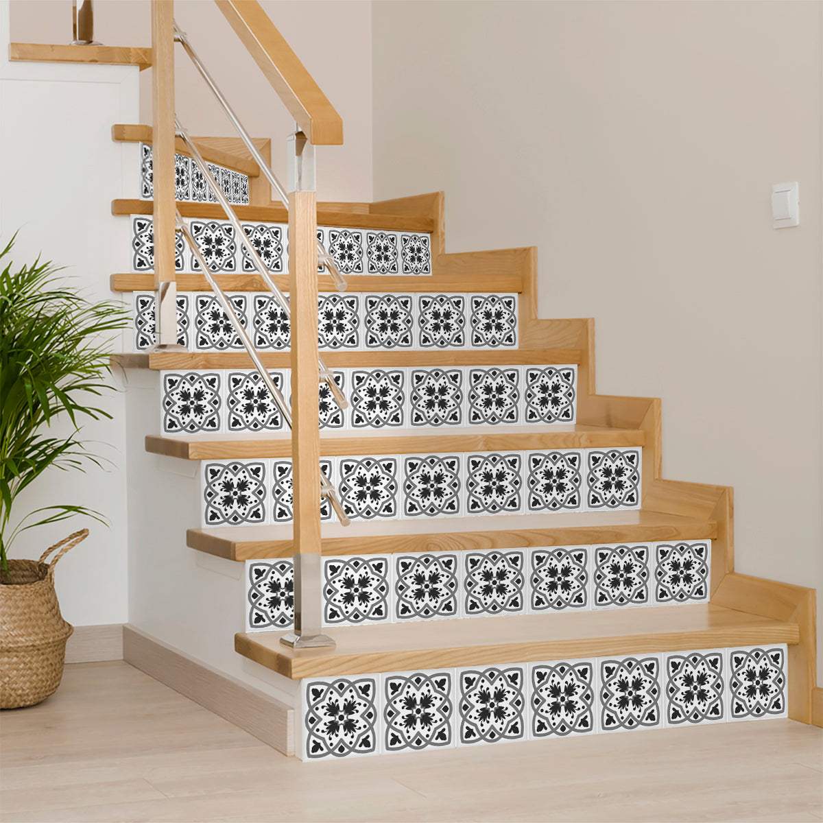 4" X 4" Charcoal And White Scroll Peel And Stick Removable Tiles - Homeroots - Flyclothing LLC
