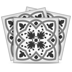 6" X 6" Charcoal And White Scroll Peel And Stick Removable Tiles - Homeroots