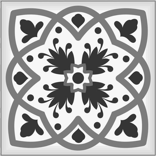 6" X 6" Charcoal And White Scroll Peel And Stick Removable Tiles - Homeroots