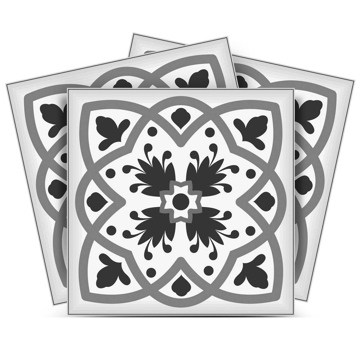8" X 8" Charcoal And White Scroll Peel And Stick Removable Tiles - Homeroots - Flyclothing LLC