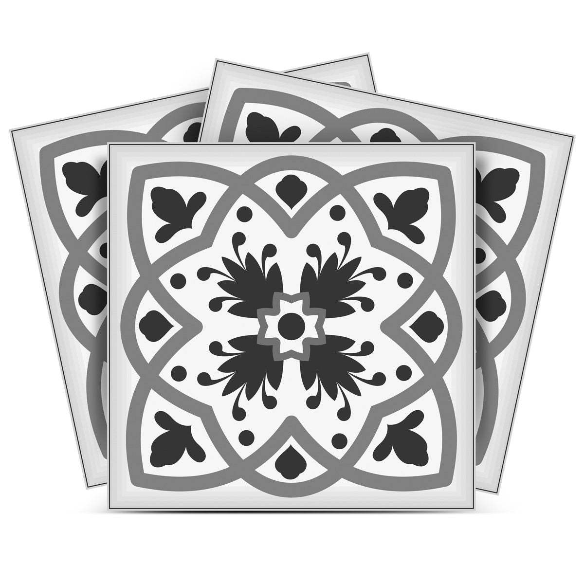 8" X 8" Charcoal And White Scroll Peel And Stick Removable Tiles - Homeroots - Flyclothing LLC