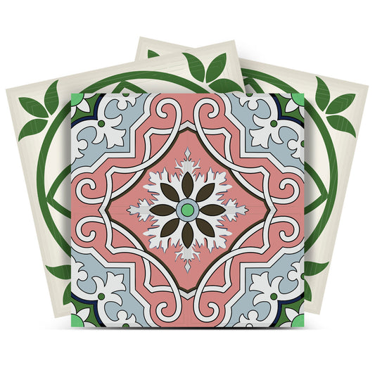 5" X 5" Vintage Green And Taupe Mosaic Peel And Stick Removable Tiles