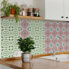 5" X 5" Vintage Green And Taupe Mosaic Peel And Stick Removable Tiles