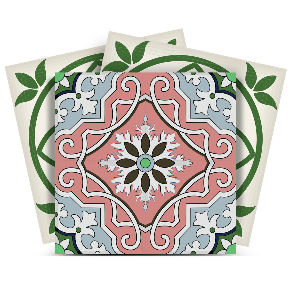 6" X 6" Vintage Green And Taupe Mosaic Peel And Stick Removable Tiles