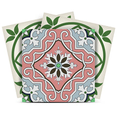 6" X 6" Vintage Green And Taupe Mosaic Peel And Stick Removable Tiles
