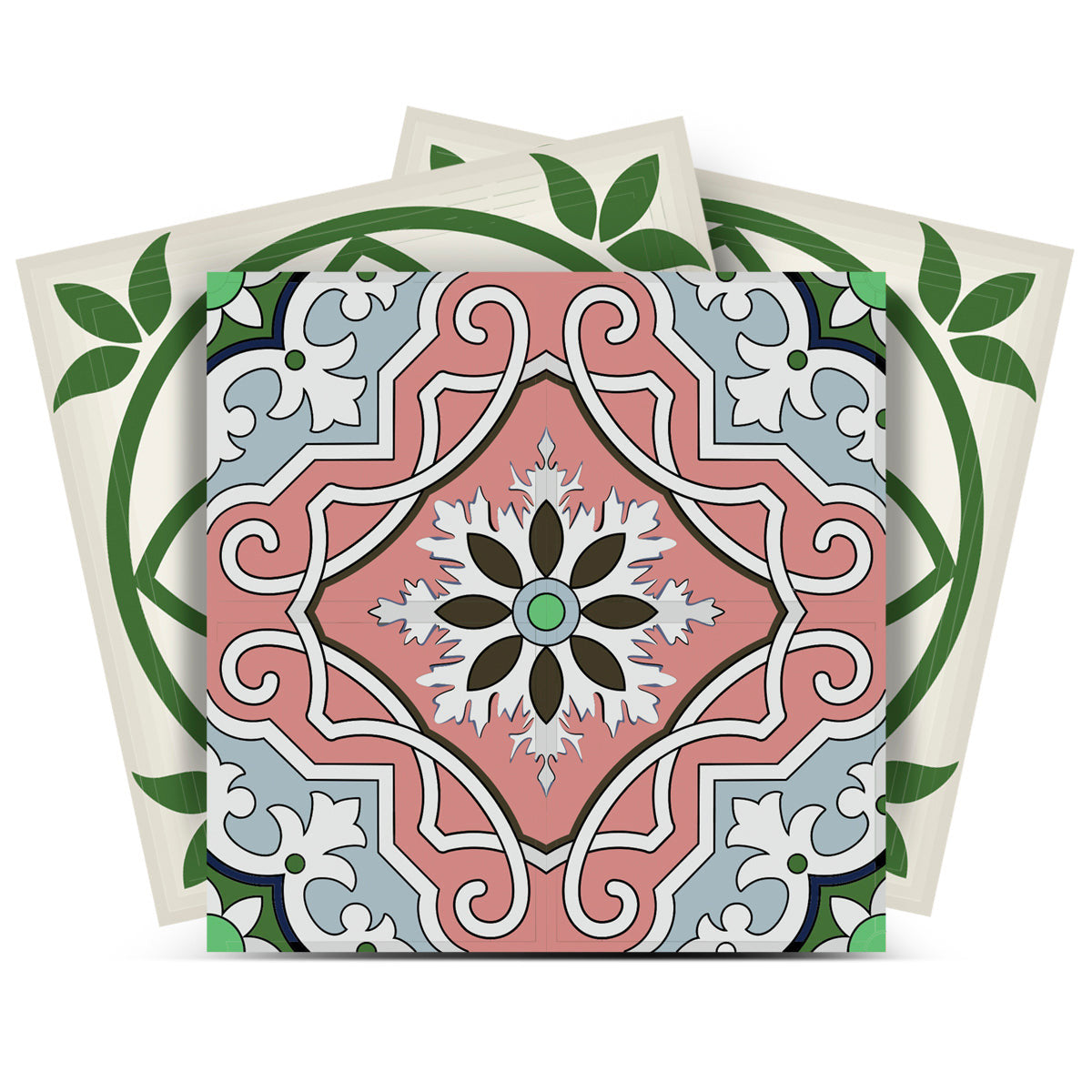 8" X 8" Vintage Green And Taupe Mosaic Peel And Stick Removable Tiles