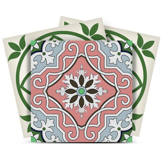 8" X 8" Vintage Green And Taupe Mosaic Peel And Stick Removable Tiles