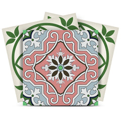 8" X 8" Vintage Green And Taupe Mosaic Peel And Stick Removable Tiles